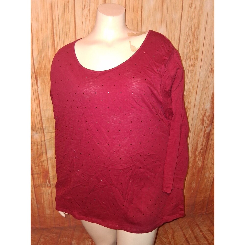 NWT Designer Originals Pink Rhinestone 3/4 Sleeve Blouse Sz 1X